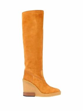 Tod's Tall Suede Wedge Boot in Camel